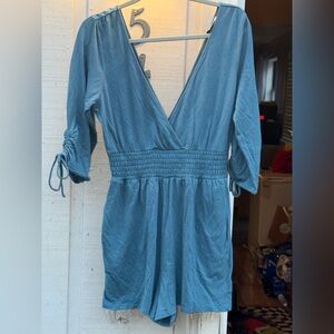 American Eagle Romper V-Neck size with Ruched Sleeves